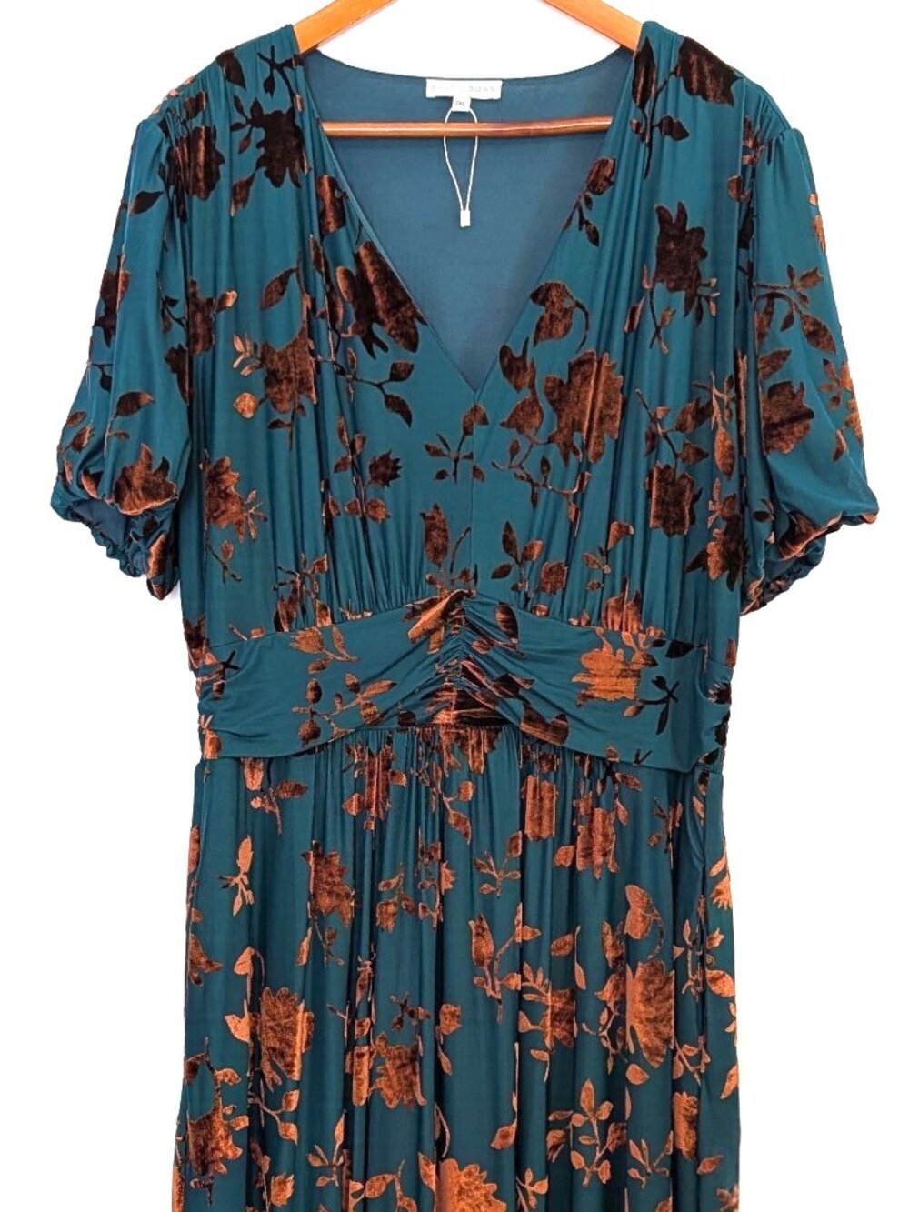 Baltic Born | Leslie Velvet Maxi Dress Floral Bronze & Jade | Size 1XL - Picture 9 of 15